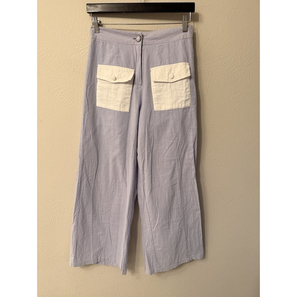 Yllw The Label 100% linen wide leg pale purple pants sz M patch pocket beachy